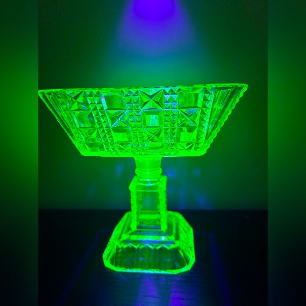 Uranium Green Glass Pedestal Bowl